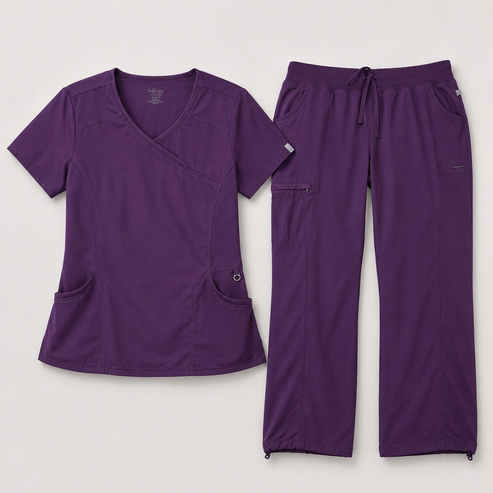 Cherokee Infinity Scrub Set Womens 4XL Top 3XL Bottom Eggplant Purple Flaw